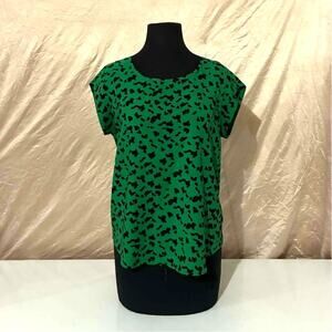 Rachel Zoe Green with Black Animal Print Cap Sleeve Blouse - M
